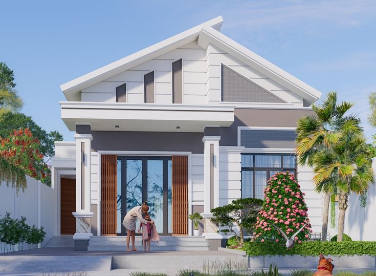 Những gia chủ yêu thích sự mới mẻ thường lựa chọn mẫu mặt tiền nhà gác lửng mái lệch để thể hiện cá tính và gu thẩm mỹ riêng 