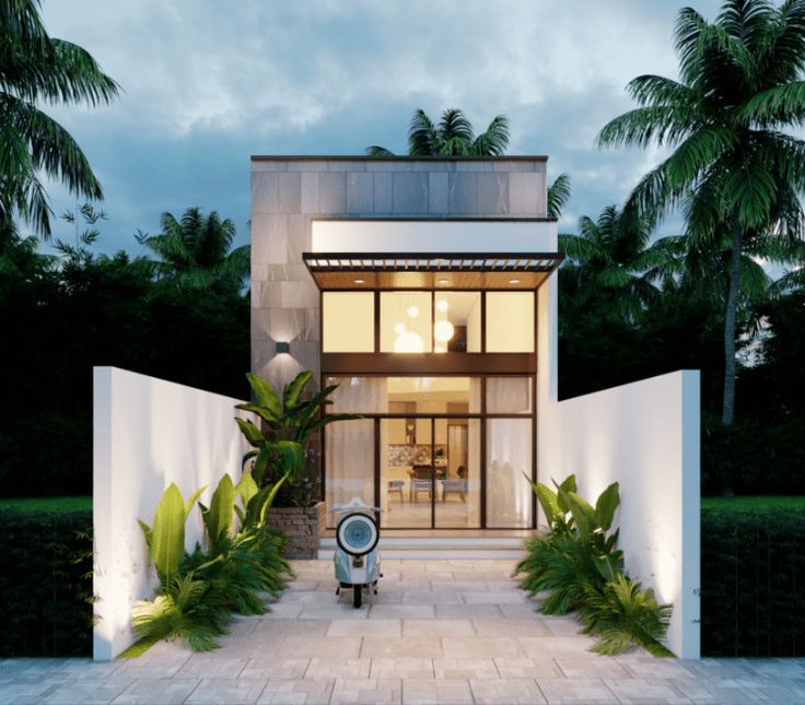 Mặt tiền mẫu nhà cấp 4 nông thôn 250 triệu có gác lửng 5x14m thường sử dụng vật liệu như kính, lam nhôm và gạch trang trí để tạo nên vẻ ngoài trẻ trung, năng động 